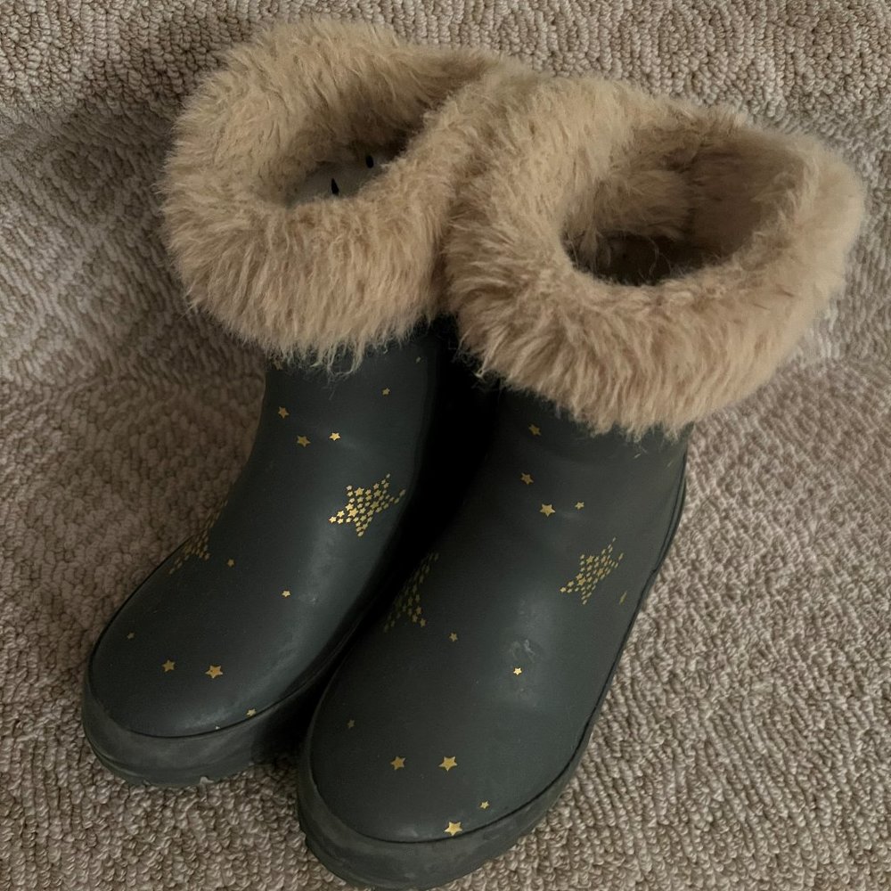 Joules Junior Chilton Waterproof Faux Fur Trim Rain Boot